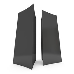 Black paper triangle tent cards. 3d render illustration isolated. Table cards mock up on white background.