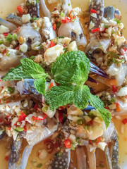 Thai food - Thai spicy blue crab spicy salad with garlic and chili, raw food