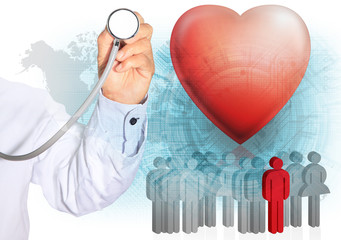 Red Heart and a stethoscope with Technology Abstract Backgrounds
