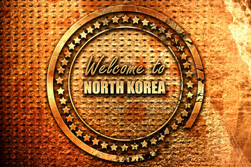 Welcome to north korea, 3D rendering, grunge metal stamp