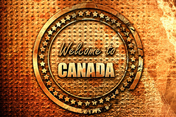Welcome to canada, 3D rendering, grunge metal stamp
