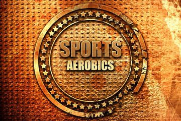 sports aerobics sign background, 3D rendering, grunge metal stam
