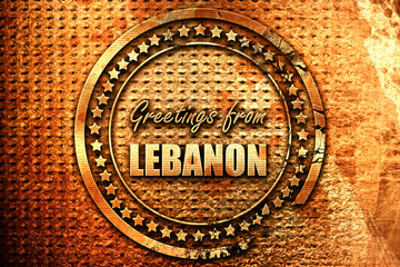 Greetings from lebanon, 3D rendering, grunge metal stamp