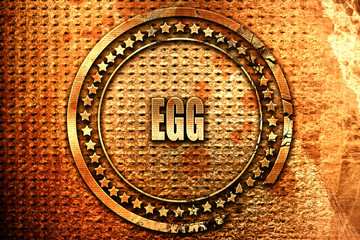 Delicious egg sign, 3D rendering, grunge metal stamp