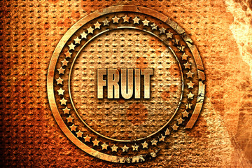 Delicious fruit sign, 3D rendering, grunge metal stamp