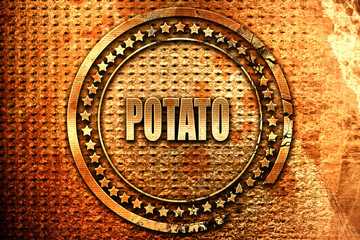 Delicious potato sign, 3D rendering, grunge metal stamp