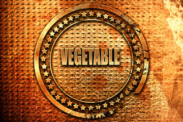 Delicious vegetable sign, 3D rendering, grunge metal stamp