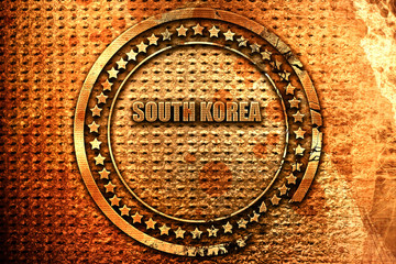 Greetings from south korea, 3D rendering, grunge metal stamp