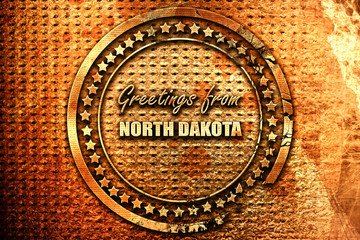 Greetings from north dakota, 3D rendering, grunge metal stamp
