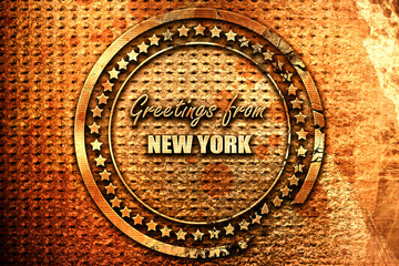 Greetings from new york, 3D rendering, grunge metal stamp