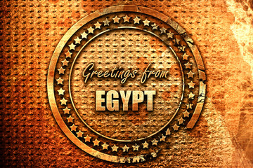 Greetings from egypt, 3D rendering, grunge metal stamp