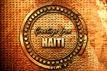 Greetings from haiti, 3D rendering, grunge metal stamp