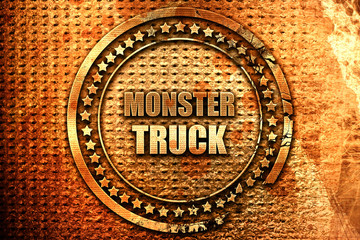 monster truck sign background, 3D rendering, grunge metal stamp