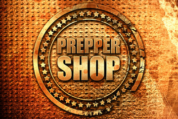 prepper shop, 3D rendering, grunge metal stamp