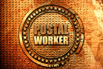 postal worker, 3D rendering, grunge metal stamp