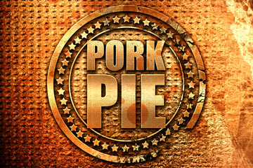 pork pie, 3D rendering, grunge metal stamp