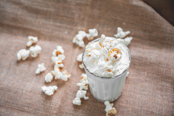 Fototapeta na wymiar Milkshake with popcorn