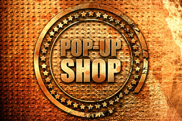 pop-up shop, 3D rendering, grunge metal stamp