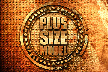 plus size model, 3D rendering, grunge metal stamp