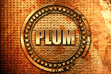 plum, 3D rendering, grunge metal stamp