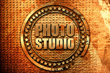 photo studio, 3D rendering, grunge metal stamp