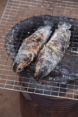 grill striped snakehead fish with salt