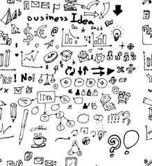 Hand drawn seamless doodle pattern with business symbols