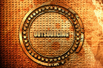 outsourcing, 3D rendering, grunge metal stamp