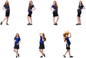 Pregnant woman in composite image isolated on white