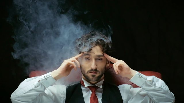 Stress with businessman and smoke in head