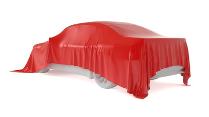 Car covered with a white cloth. 3D rendering