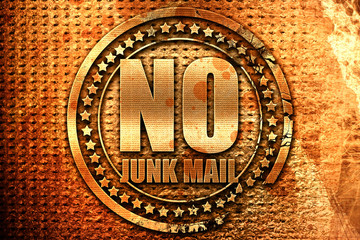 no junk mail, 3D rendering, grunge metal stamp