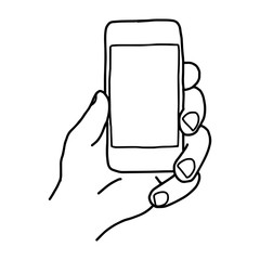 illustration vector of human left hand holding small smartphone