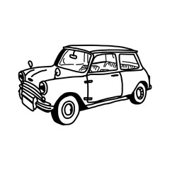 illustration vector hand drawn doodle of retro car isolated on white background