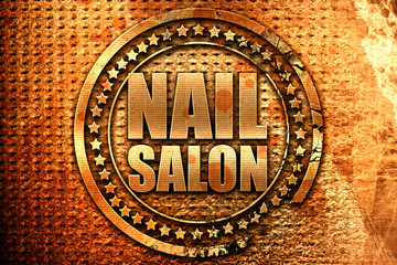 nail salon, 3D rendering, grunge metal stamp