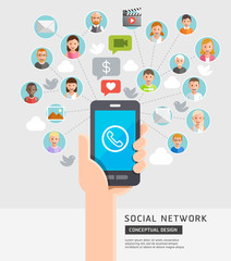 Social Network Conceptual Flat Style. Vector Illustration.