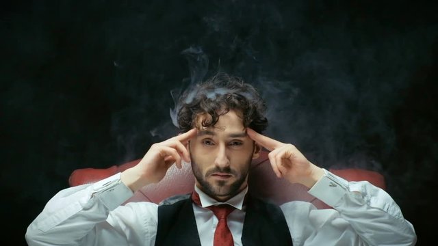 Stress with businessman and smoke in head