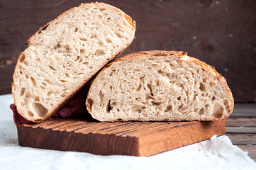 Slice of freshly baked organic bread loaf