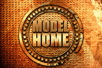 model home, 3D rendering, grunge metal stamp