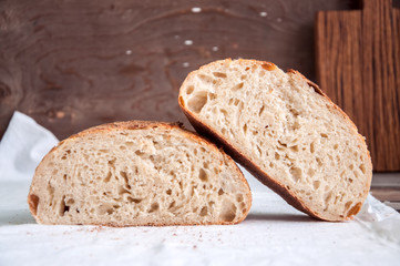 Slice of freshly baked organic bread loaf