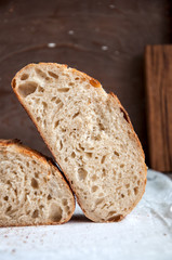 Slice of freshly baked organic bread loaf