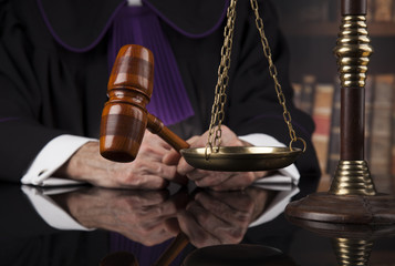 Justice and law concept. Male judge in a courtroom