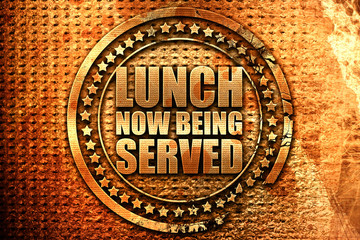 lunch served, 3D rendering, grunge metal stamp