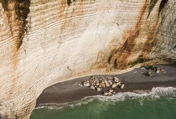 Dizzying view from the high cliffs down to the sea, amazing and fabulous cliff at Etretat, beautiful background