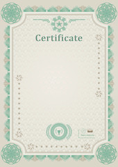 Green beige official certificate. Guilloche border