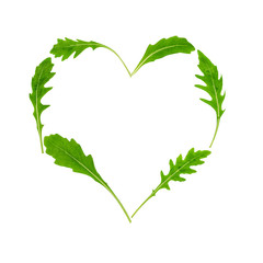 Rucola (Rughetta, Arugola, Ruccola) leaves in the form of heart isolated on white © Irina Rogova