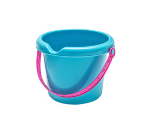 Plastic bright toy blue bucket isolated on white