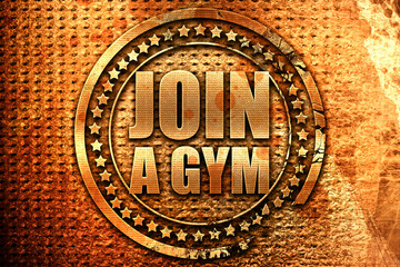 join a gym, 3D rendering, grunge metal stamp