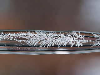 Ice patterns inside the icicles. Beautiful Macro