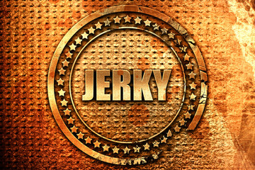 jerky, 3D rendering, grunge metal stamp